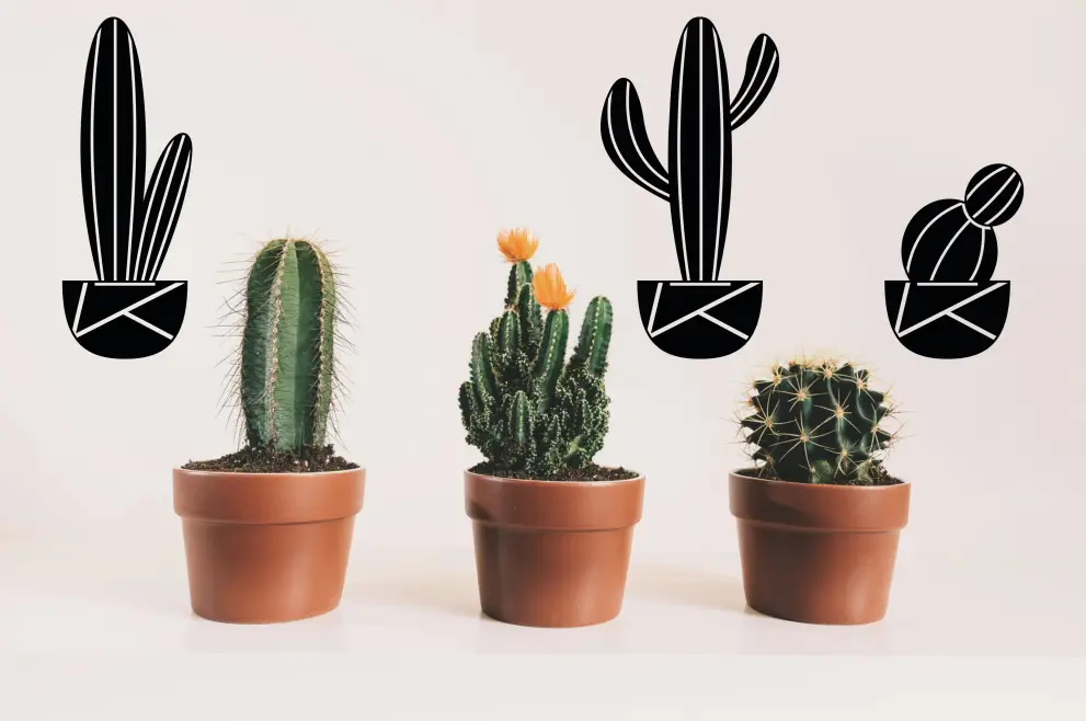 Set decoratiuni perete metal flori cactus - 3 bucati individuale