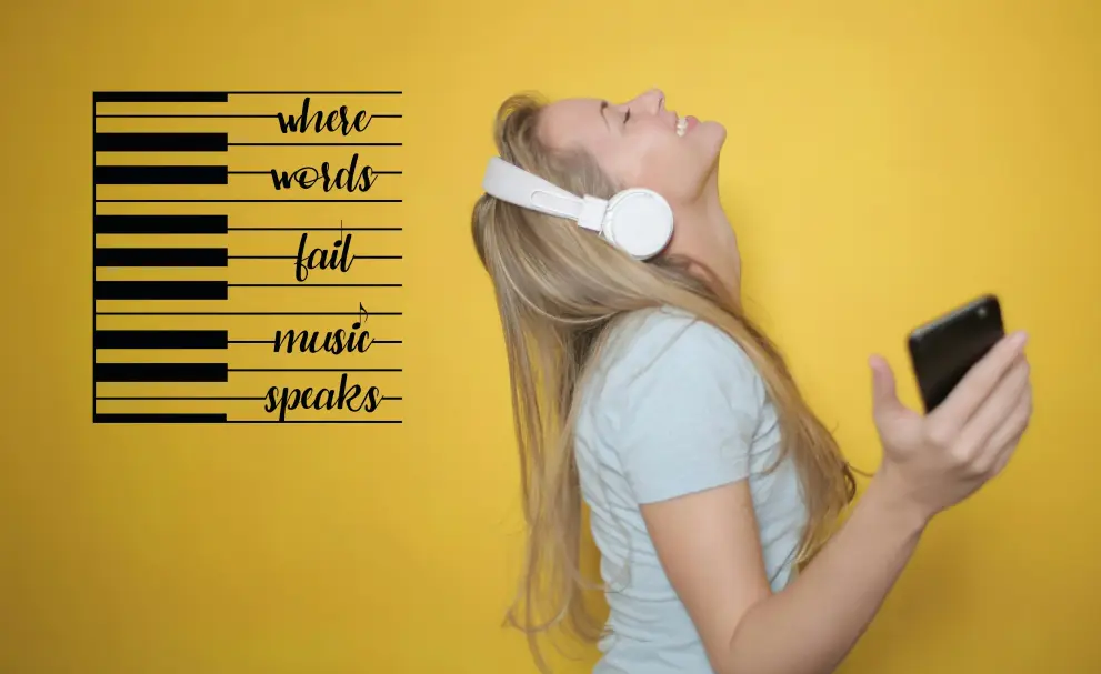 Inscriptie metal Where words fail music speaks - limba engleza