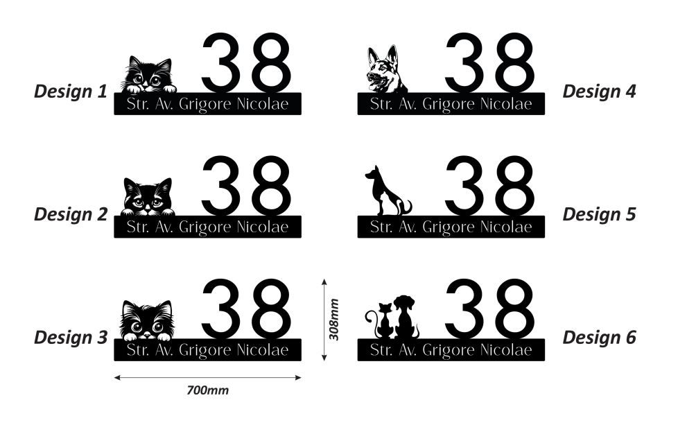 Numere de casa personalizate cu animale de companie - model 12D1 - 70x30.8cm